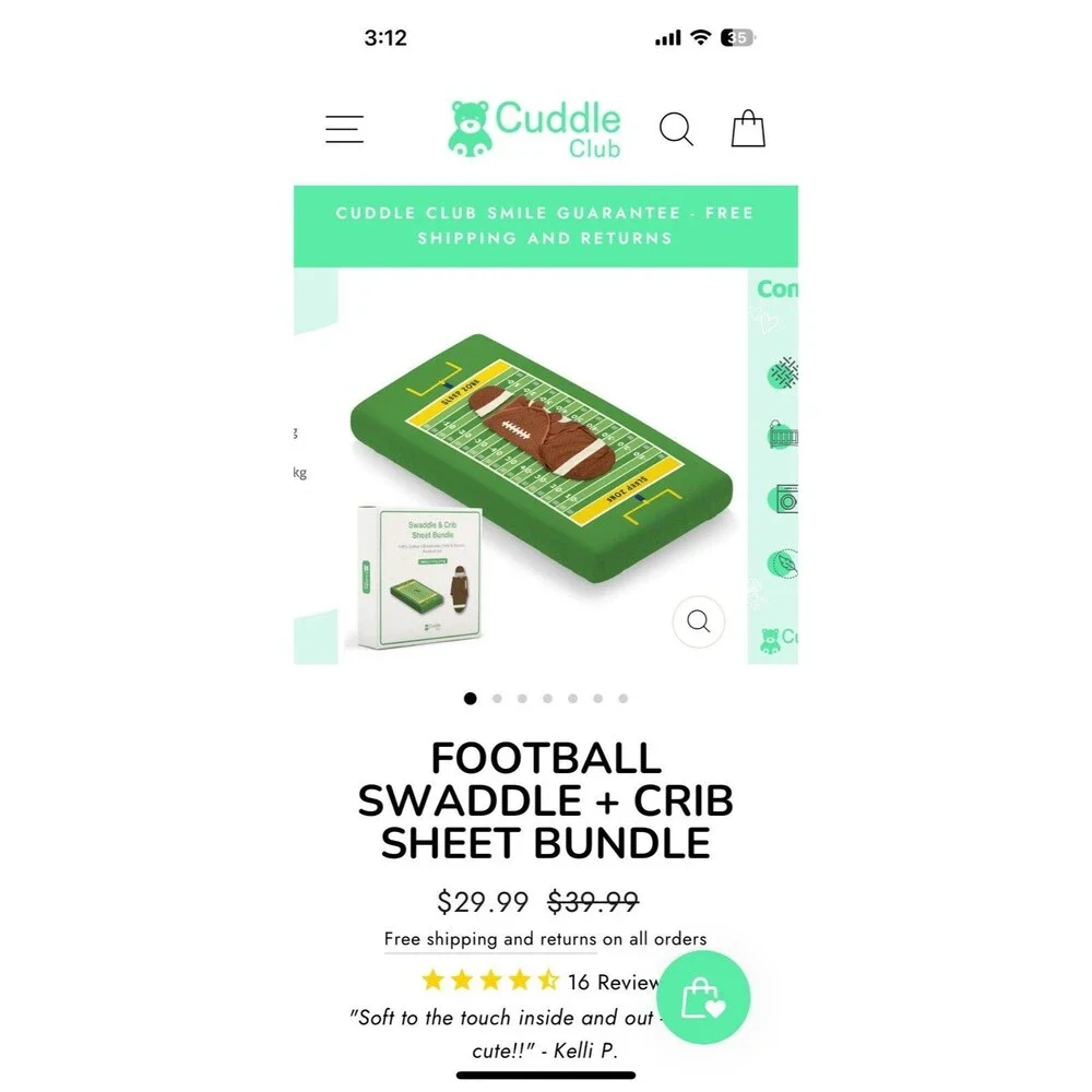 New Cuddle Club Swaddle & Crib Sheet Football Set Size Large 3-6 Mos Gift $40